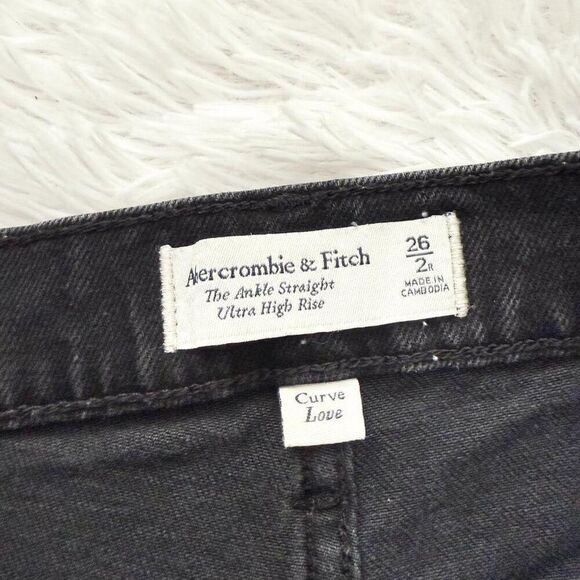 Abercrombie & Fitch Ankle Straight Ultra High Rise Distressed Jeans Black 26/2 - Picture 6 of 8